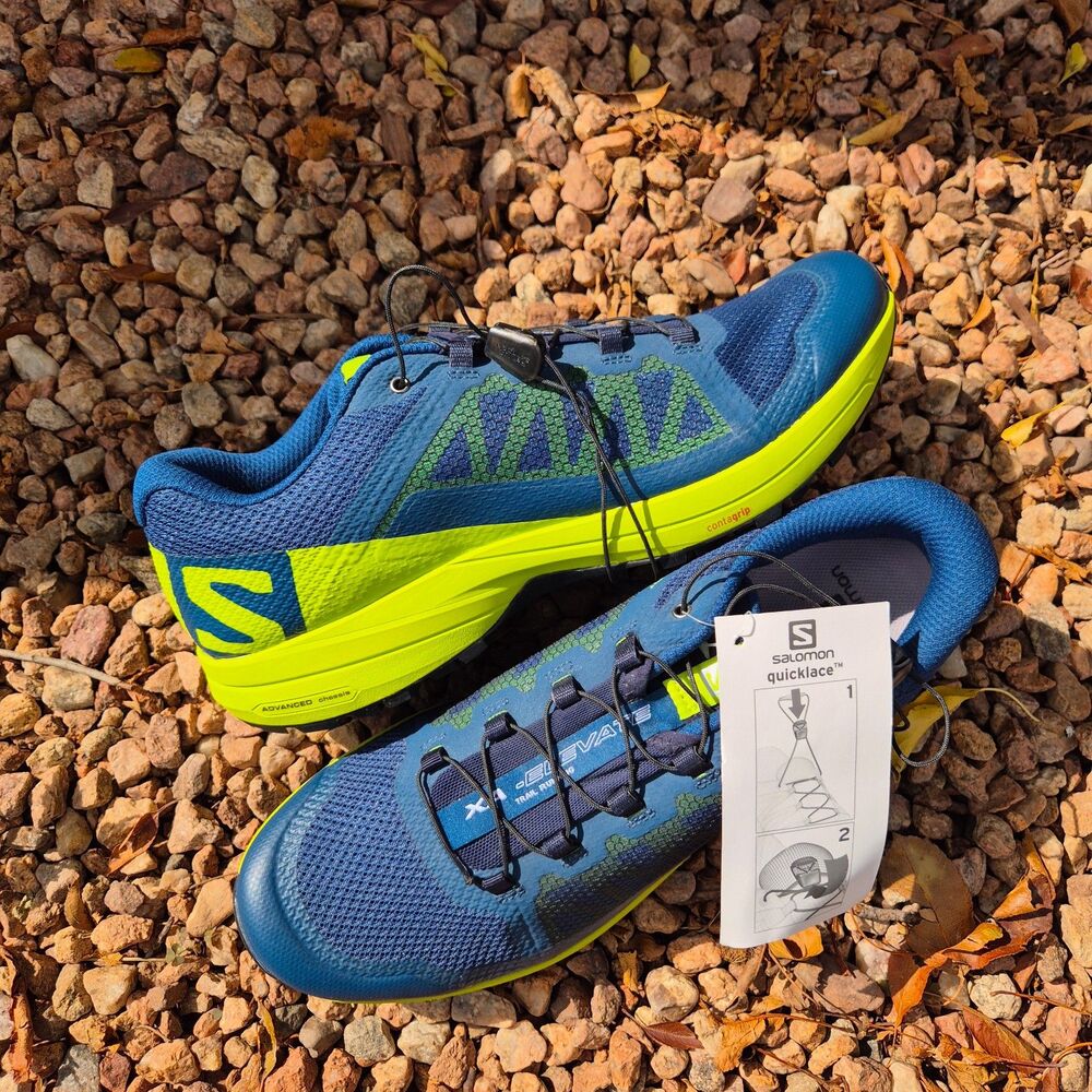 Salomon XA Elevate Mens 11 Blue Green Trail Running Shoes Quicklace NWT